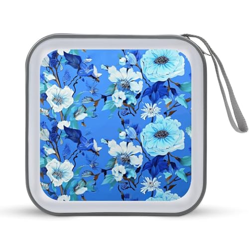 Funda para CD y DVD azul floral con capacidad para 40 discos y cremallera de seguridad 2