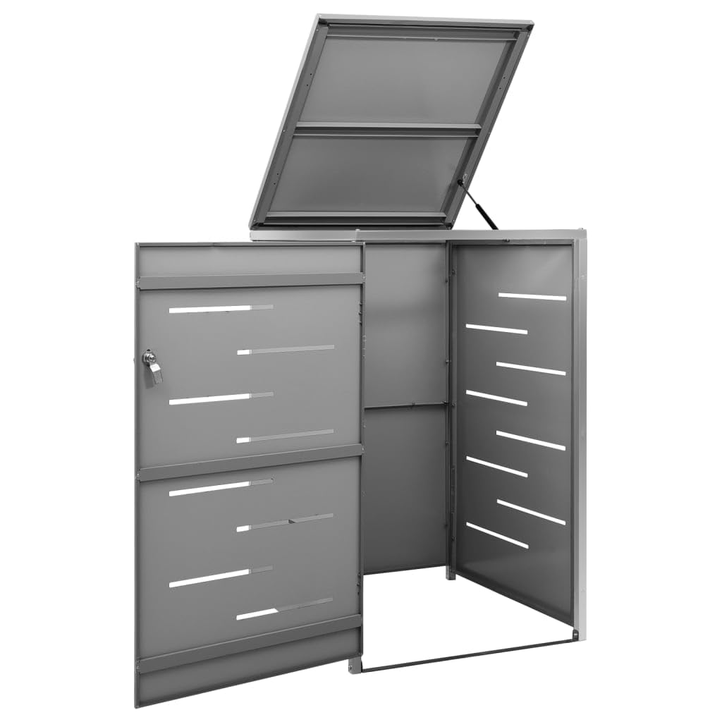 vidaXL Abri pour Trois Poubelles, Cache-Poubelle avec Couvercle, Boîte de Rangement à Poubelles Jardin Extérieur, 207x77,5x112,5 cm Acier Galvanisé