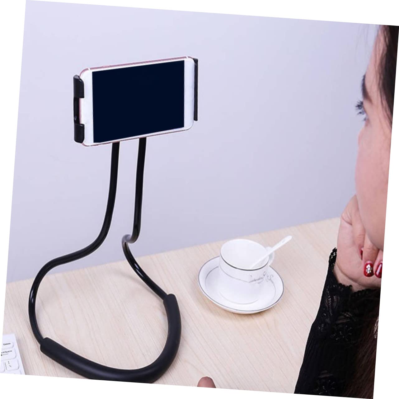 NUOBESTY Soporte Ajustable para Negro Móvil Colgante Cuello Brazo Teléfono Flexible y Material Cómodo para Tableta y Smartphone