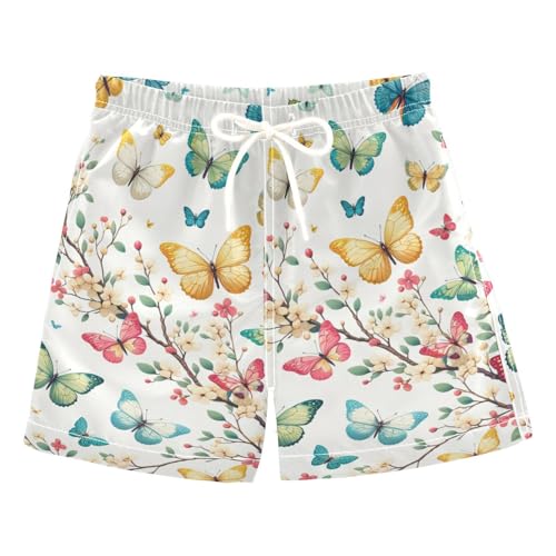 FLildon Bright Butterflies on Tree Boys Swim Trunks with Mesh Lining Quick Dry Beach Board Shorts, 4T