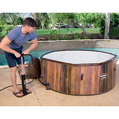 Bestway 54190E SaluSpa Helsinki 7 Person Wood Print Portable Inflatable Round Hot Tub Spa with 81 Air Jets, Cover, Pump, Integrated Filter, and Intex PureSpa Slip Resistant Seat Insert