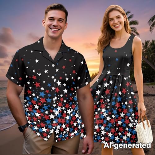 Image of Hawaii Matching Couple Outfits Husband and Wife Clothing Fashionable Mens Casual Shirts Hawaii Dress with Soft Fabric