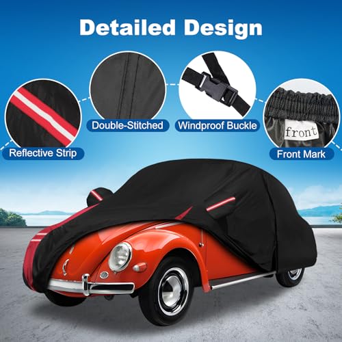 Image of QUNSUNUS 6 Layer Car Cover for Volkswagen Beetle Bug 2 Door 1960-1980 Waterproof All Weather 210D Windproof for VW Beetle Bug Car Cover Hail Protection with Zipper