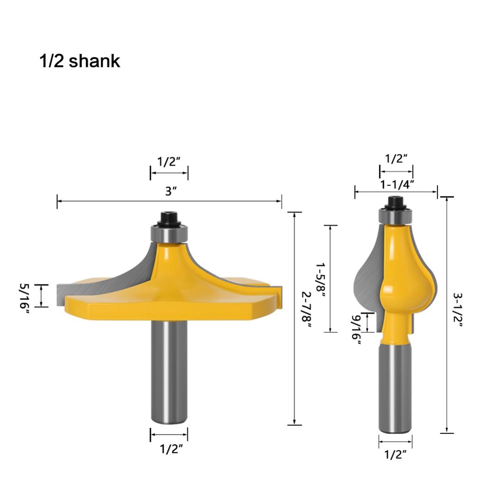 2 sztuk 1/2 "Shank 12mm Shank Andrail zestaw bitów do frezowania-standard/linia fletowa nóż frez do drewna czop frez do narzędzi do obróbki drewna(12.7mm shank)