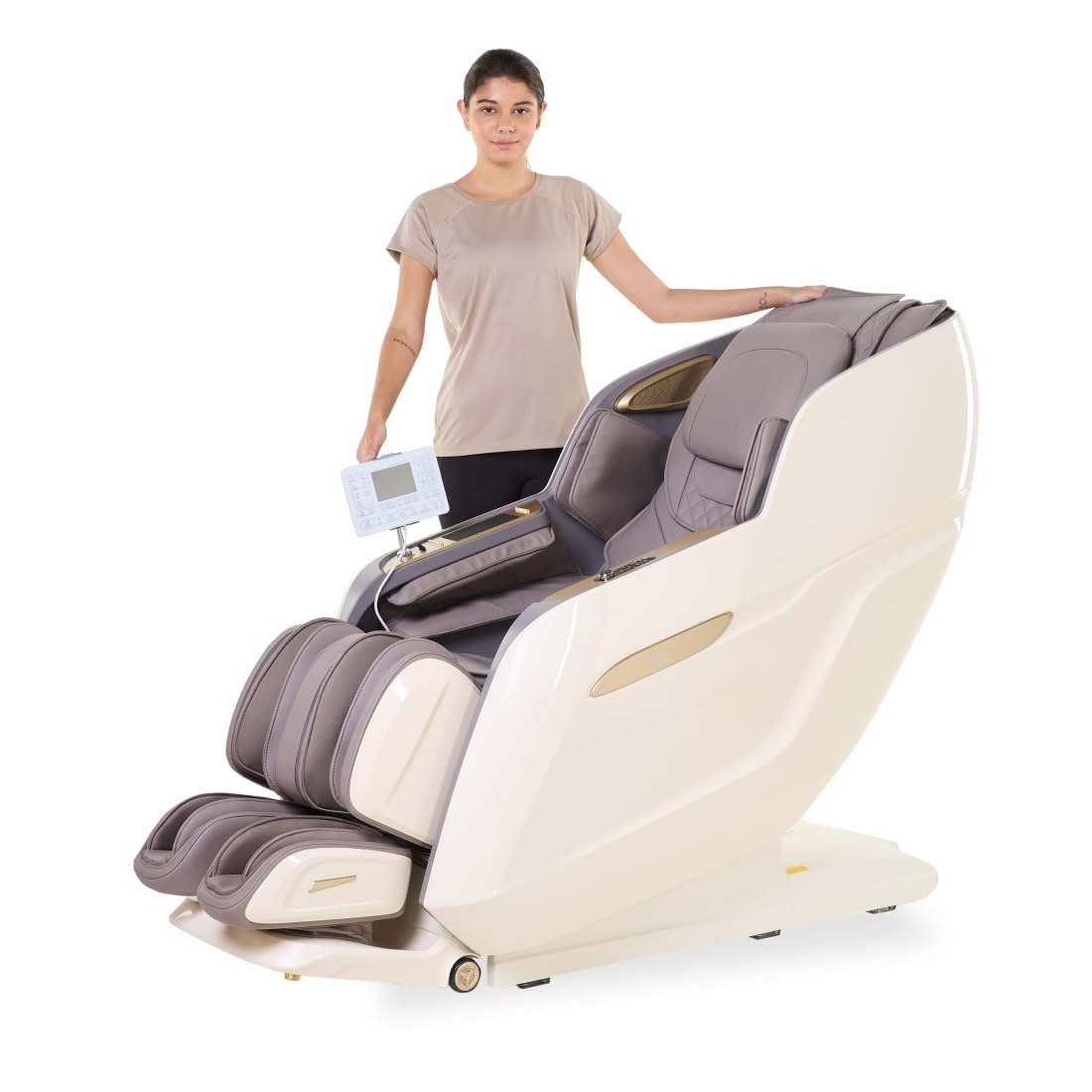 CULT Nirvana Advanced 4D Massage Chair with Leg Massage System | Extended SL Track | 22 Auto Modes | 10 Massage Techniques | Waist Heating | Zero Gravity | AI Voice Control | Beige & White-image-43