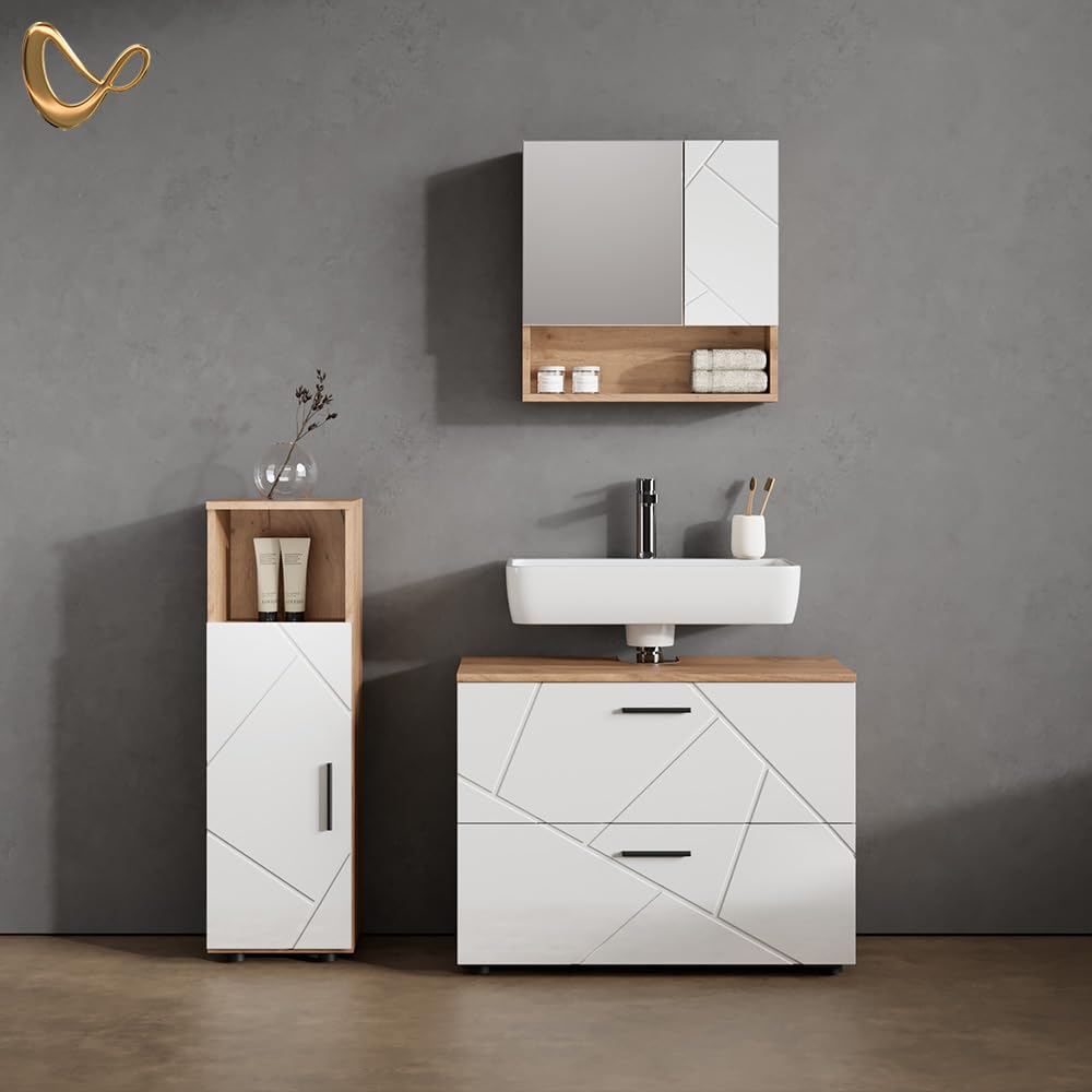 Livinity Armario Mediano Ronco Blanco Brillo Intenso/Roble Dorado 30x95 cm