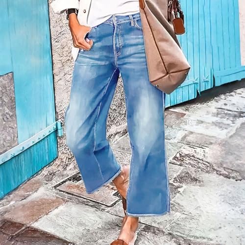 Capri Jeans for Women Stretch Cropped Low Rise Jeans Lightweight Raw Hem Boyfriend Wide Leg Denim Capris with Pockets2