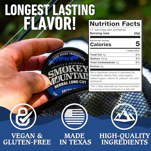 Image of Smokey Mountain Herbal Long Cut - Arctic Mint - 10 Can Box - Tobacco Free and Nicotine Free Snuff