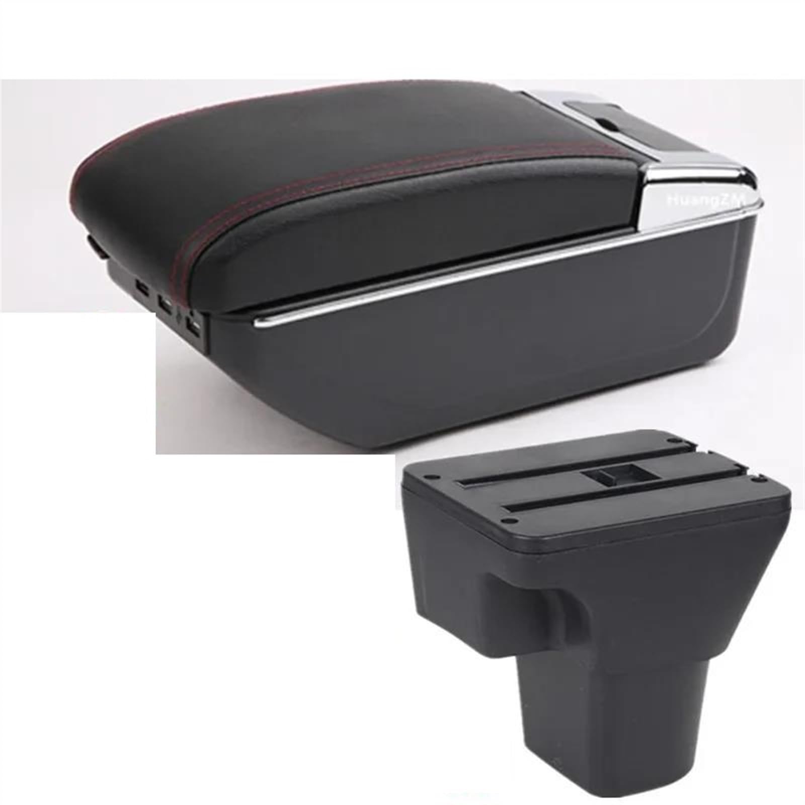 NMJLQW Storage Rack Center Console Armrest Storage Box For Accent For Verna Car Interior Parts Modification Accessories(C red line 7USB)