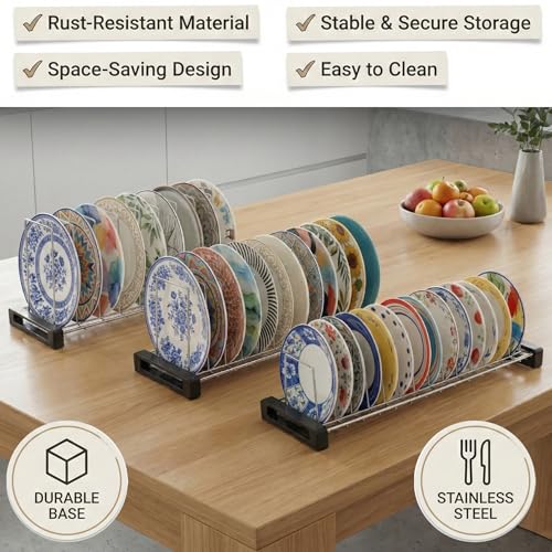 Image of Stainless Steel Plate Rack for Kitchen | Dish & Plate Stand Organizer | Rust-Resistant Countertop Plate Holder with Stable Base | Space Saving Design (Small 14 Slot /Medium 12 Slot /LARGE 9 Slot)