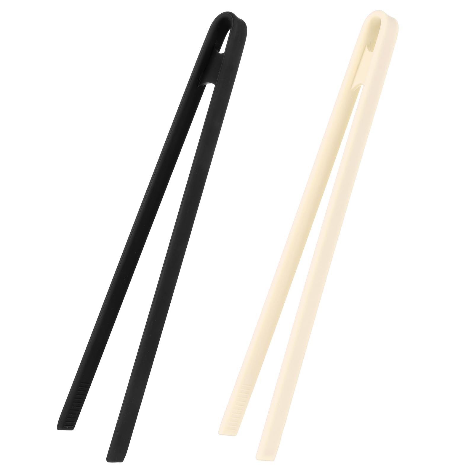 sourcing map 2Pcs Silicone Toast Tongs, 29cm Kitchen Food Tongs Heat Resistant for Cooking Food Trivet Grippers Non-Slip Long Tool for Salad Ice Cubes Toaster Fruits Barbecue, Pure White/Black