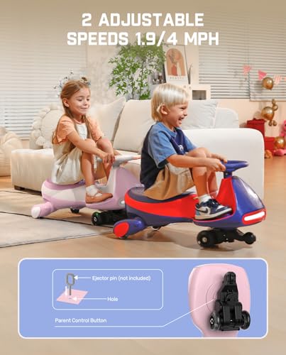FanttikRide N7 Pro Electric Wiggle Car with Pedal, Rechargeable Battery, CyberWiggle, 2 in 1 Swing Car, 2 Speed, Anti-Rollover, Flashing Wheels, Bluetooth, for Ages 3 and Up, 150 Lbs,Pinkish White