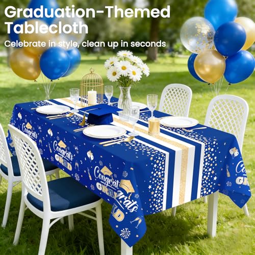 Image of LANLISA 4 Pack Graduation Tablecloth Disposable, Graduation Decorations 2026, Gongrats Grad Table Cloths for Graduation Party Supplies, Class Blue Gold Tablecover, 54 inchx108 inch