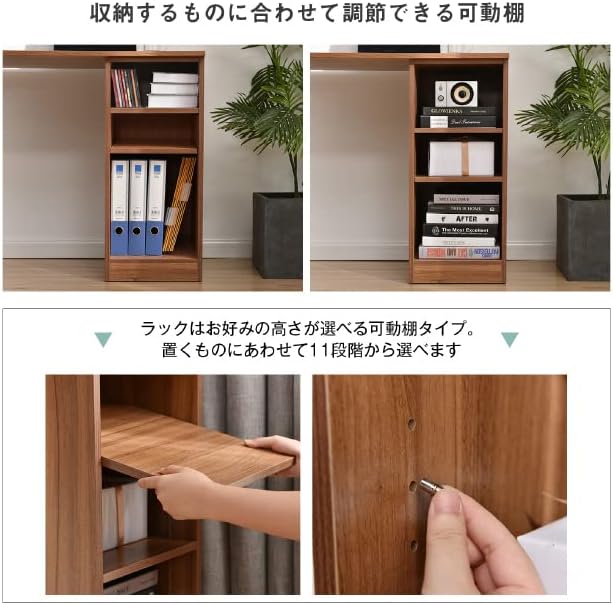 登場 パソコンデスク 3段シェルフ付き オフィスデスク 簡易デスク 木製