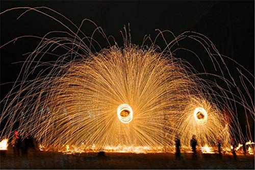 Steel Wool Firework,Fire Wire Easy Steel Wool Sparklers Flame Cast Iron Flowers Bonfire Show Props (5ROLL of Steel Wool Firework + 1 Chain + 1 Clip)