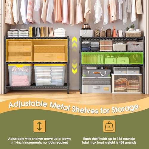 Image of DurayLoly 35.6 inch W Storage Shelves, 3 Tier Adjustable Metal Shelving Unit Heavy Duty Steel Wire Rack for Kitchen,Laundry,Pantry,Office,Garage, Closet,Black(35.6 inch Wx14 inchDx35.6 inchH)