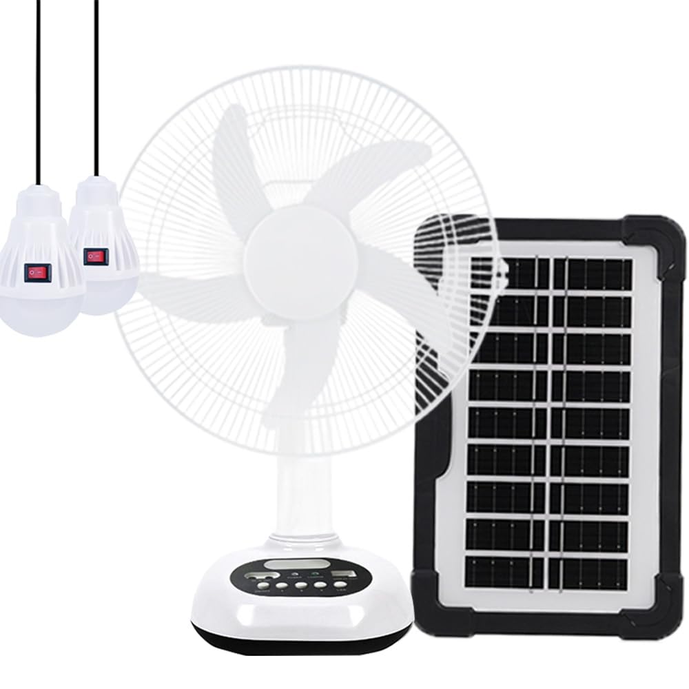 12 inch New Update Rechargeable Solar Powered Fan 14400mAh AC DC Portable Camping PowerBank 12 Inch Oscillating Tabletop