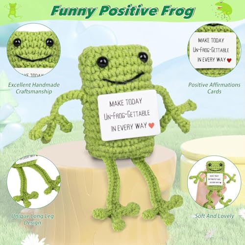 MOPQMKT Pocket Hug Positive Frosch, Kreative Strickwolle Frosch Puppe, Mutmacher Geschenk, Gute Besserung Geschenk, Gesche zum Abschluss
