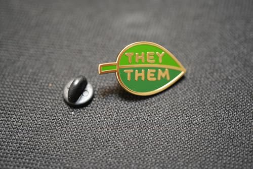 They Them Pronoun Brooch Button Non-Binary Badge Enamel Lapel Pin - Green Leaf NB Pride Genderqueer Gender Identity Pin2