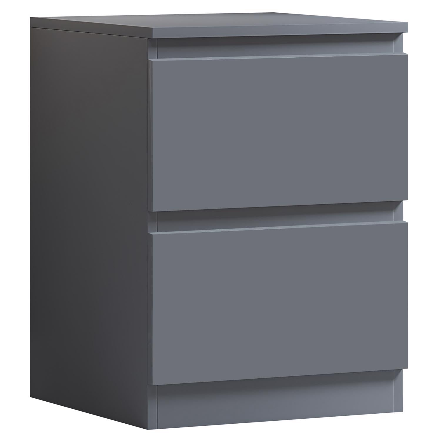 FWStyle Modern Bedroom Furniture Chest of Drawers, Tall 2 Drawer Bedside Cabinet, Matt Dark Grey