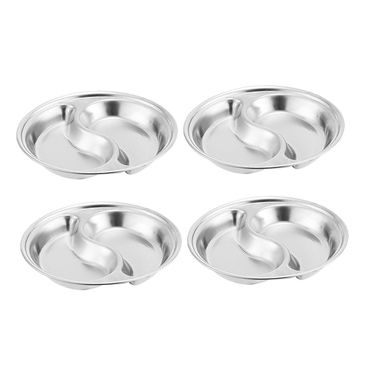 KICHOUSE 4pcs Divided Stainless Steel Sauce Plates Versatile Seasoning Dish for Soy Sauce Mustard Vinegar for Home Restaurants and Food Stores