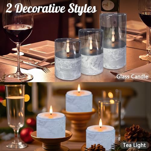 Image of LEDHOLYT Rechargeable Marble Flameless CandlesGray Glass Marble Finish Pillar Candle with Remote &Timer, Decorative Candles for Living Room, Holiday Decor& Gifts for Women.Set of 3