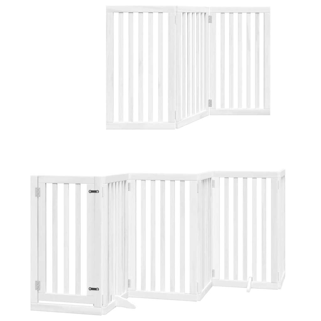 12-TLG. Puerta plegable para perros con puerta, color blanco, 600 cm, madera de álamo, independiente, plegable, protección de seguridad para perros y cachorros, interior y exterior, jardín