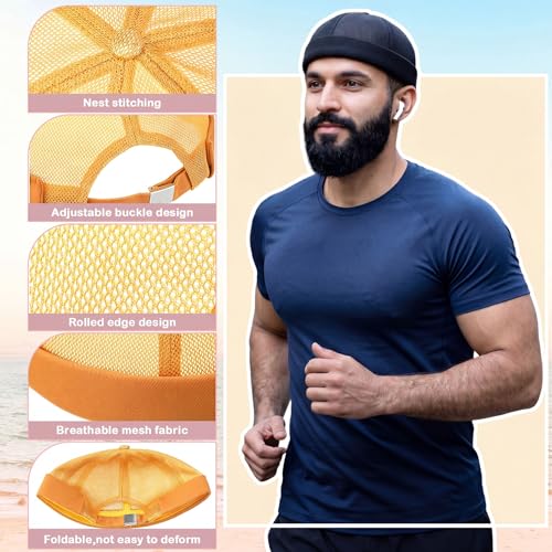 Image of Vabean 12 Pieces Brimless Hat Docker Cap Adjustable Skull Caps for Men Women Rolled Cuff Brimless Beanie Hat, Assorted Color