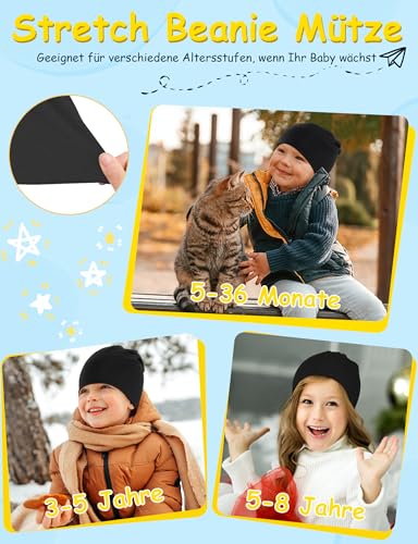 Kiiwah 2 Stück Kinder Slouch Beanie Mütze, Weiche Wintermützen für Jungen Mädchen, Warme Kindermützen Doppellagige Baby Strickmütze für Kinder Frühling, Herbst, Winter-2 Schwarz