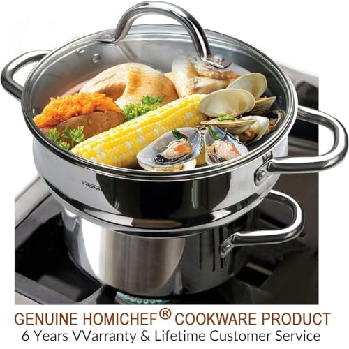 HOMICHEF 3 PCS Whole Food Steamer Set - Nickel Free Stainless Steel Veggie Steamer (24 cm Large Insert With Lid, 20 cm Pot) - Food Steaming Basket - Image 6