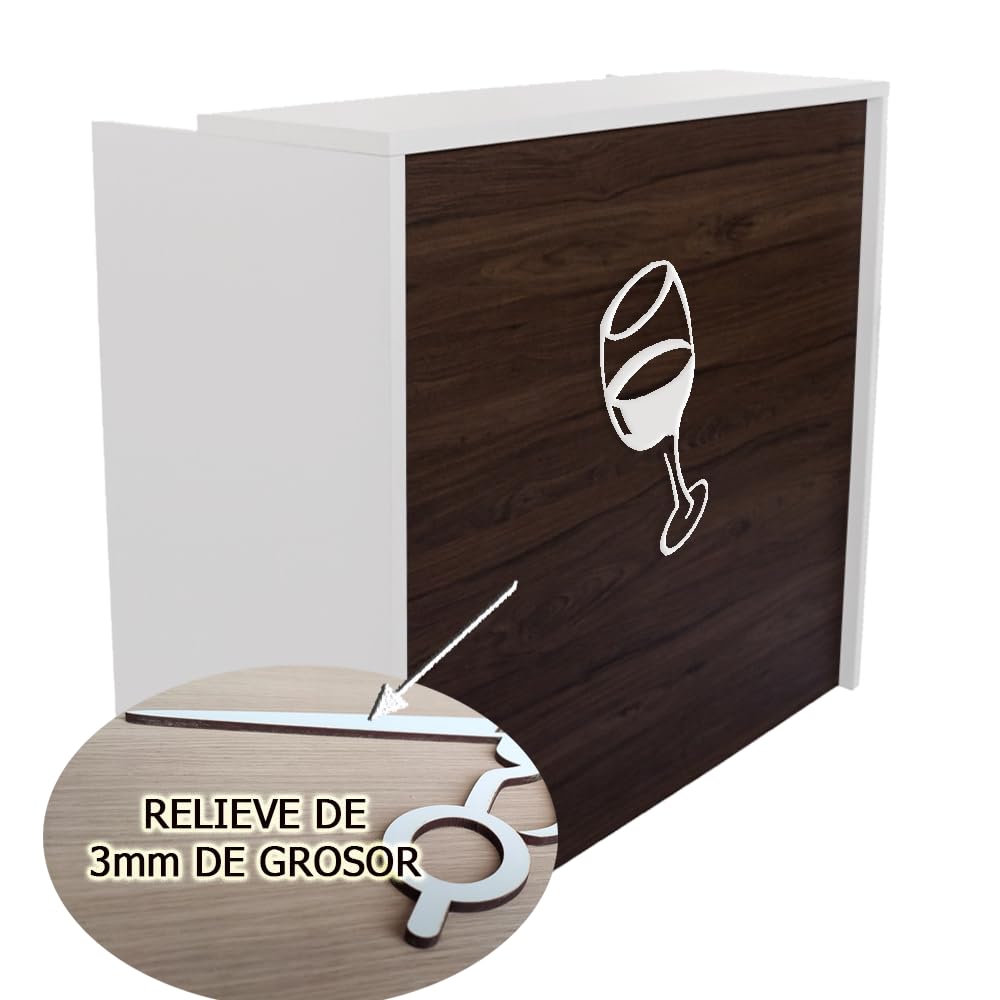 Bureau de réception pour restaurant, bar, vin, hôtellerie. Table de comptoir avec motif en relief (80 cm de large, noyer)