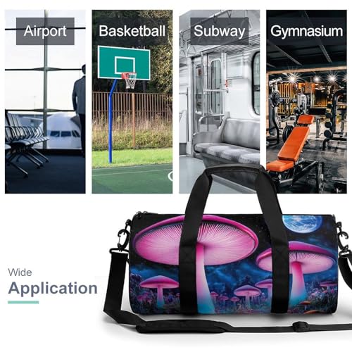 Gym Bag for Men Women, Lightweight Overnight Duffel Bags Trippy Mushroom Magical World Glowing Art Waterproof Travel Sports Bag3