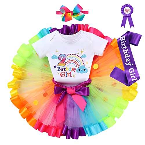 IBTOM CASTLE Baby Girl Unicorn 1st 2nd 3rd Birthday Tutu Rainbow Cake Smash Skirt Set Princess Romper Headband Photo Shoot3