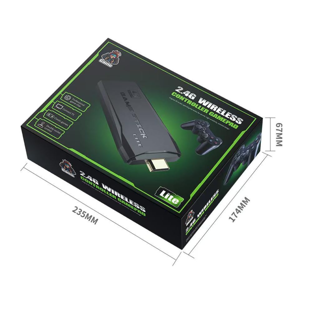 WOOKOZ Wireless Retro Gaming Stick Console with 4K HDMI Output, 2 Wireless Controllers, 64GB Memory Card, Plug and Play 1