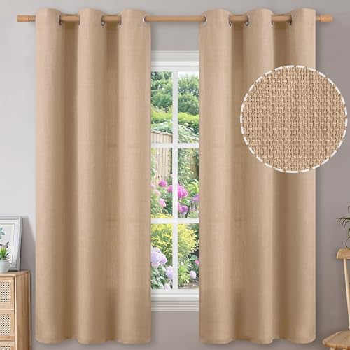 BGment Cortinas de linho sintético natural para quarto, cortinas semitransparentes de linho grosso c