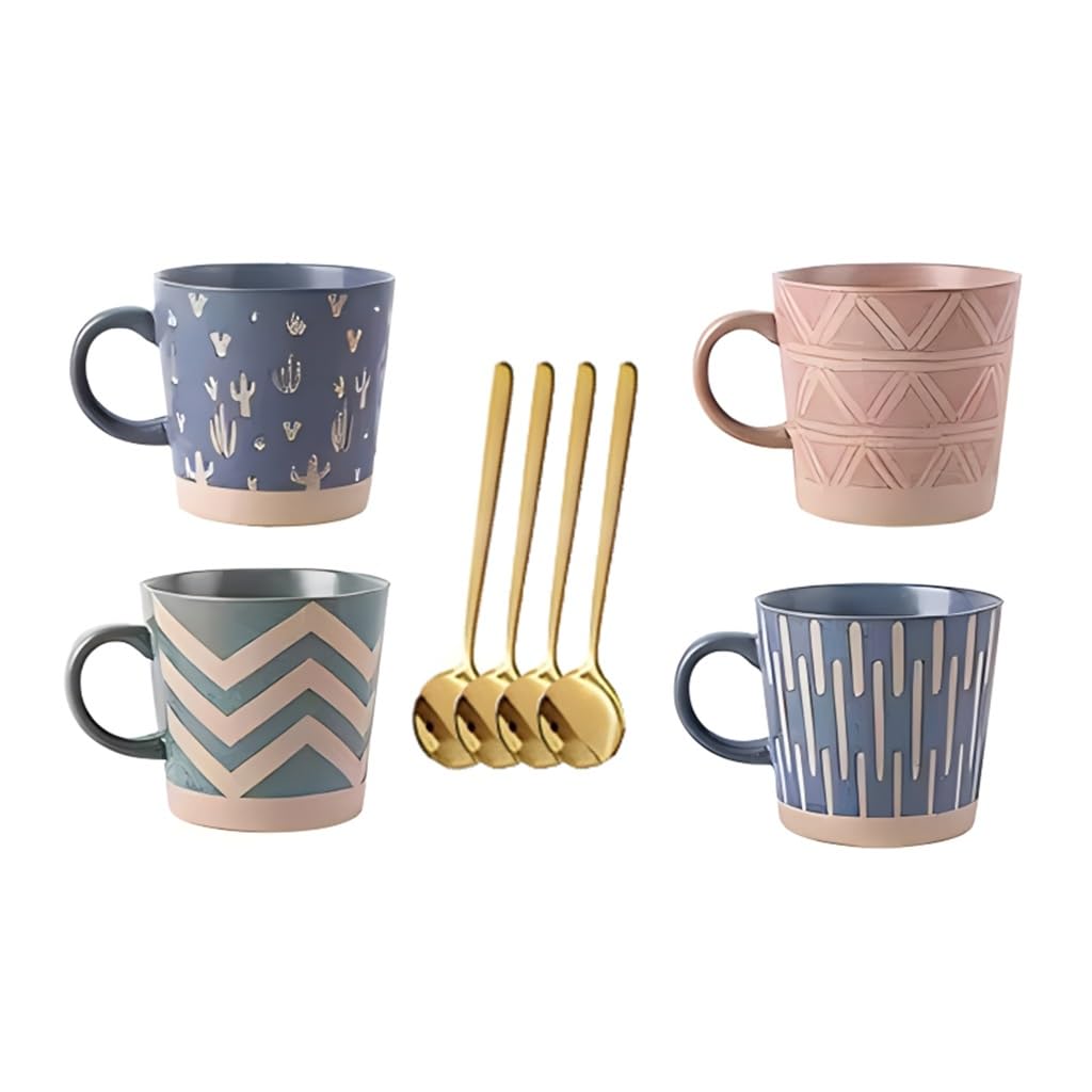 Filiżanki Do Kawy Filiżanka kawy o pojemności 11,8 uncji, kubek ceramiczny w stylu vintage z uchwytem, ​​kubki śniadaniowe i mleczne odpowiednie do torebek z herbatą Latte Cocoa(4pcs/B)