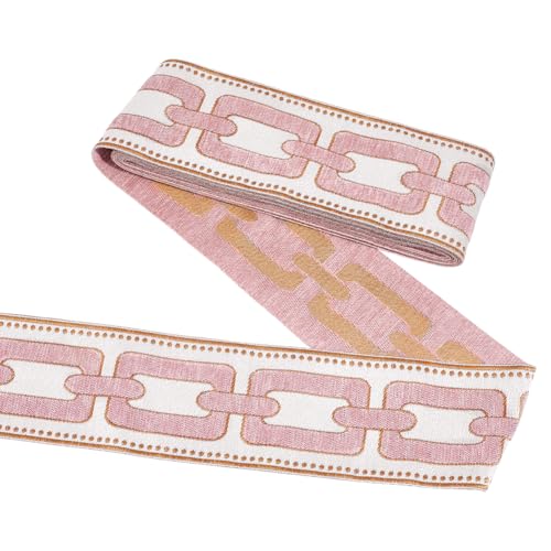 PH PandaHall 5.5Yard Embroidered Drapery Trim Geometric Ribbon 3.6 Wide Polyester Jacquard Grid Ribbon Pink Orange Gray Drapery Banding Trim Tape for Drapes Curtain Banding Sewing Clothing Decor