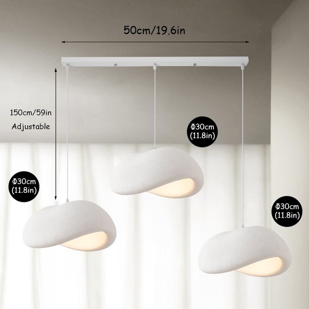 Kreatywna Lampa Wisiąca Wabi Sabi Lampa Pendularna E27 Nowoczesny Styl Japoński 3-Świetlna Biała Regulowalna Wysokościowo Żyrandol Do Stołu Jadalniskowego Salonu Jadalni Oświetlenie(Long)