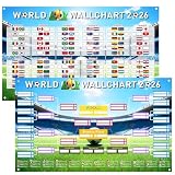2026 W Fußball M Wallchart, 100 x 60 cm Weltmeisterschafts-fussball Befestigungen, Fußball-Party-Dekorationen, Wandkarte mit Präsentation Aller 48 Mannschaften für Fußballfans 1 (100*60 CM)