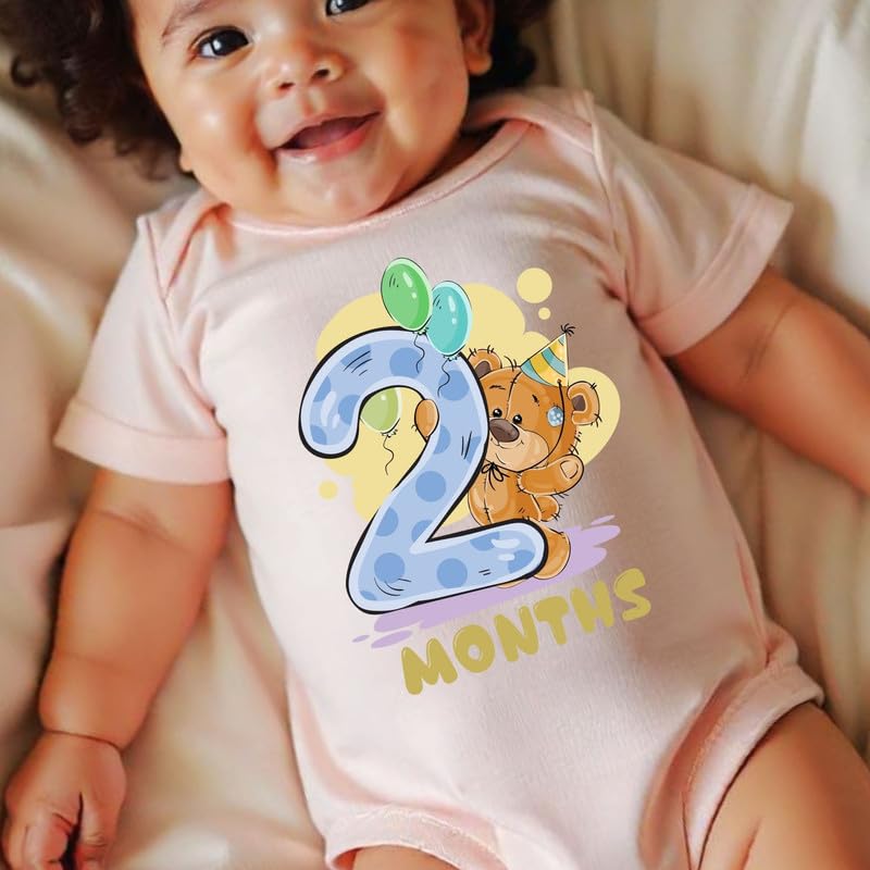 Image of Knitroot Monthly Birthday Teddy Special, Newborn Baby Half Sleeve Unisex Romper, Onesies, Sleepsuit, Body Suit, Envelope Neck, 1 to 12 Months Print, 0-12 Months, Infant Cloth for Boys & Girls