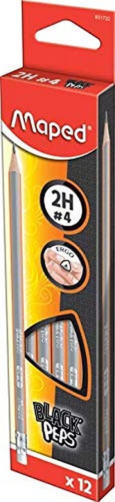 MAPED – Caja de 12 lápices de papel grafito Aveec punta goma Black'Peps, dureza 2H, de madera