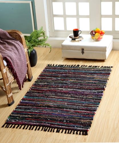Second Nature Online GoodWeave   Alfombra de Trapo para Festivales (tamaño Mediano, Reversible, 75 x 120 cm), Color Negro