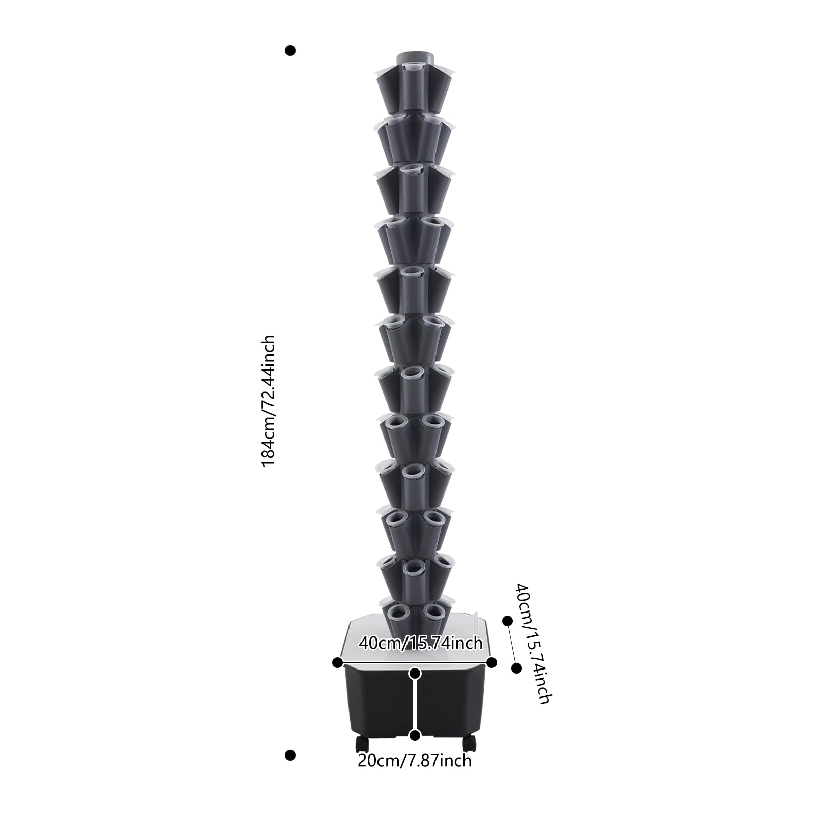 60 Löcher Hydroponic Tower, 12 Etagen Tower Growing System Kit, Hydroponisches Anbausystem mit Hydratationspumpe, Garten Hydroponischer Turm mit 25L Wassertank, Geeignet für Obst, Gemüse(Grau)