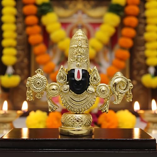 Image of 24K Gold Plated Lord Venkateswara Swamy Idol (6 Inch) - Luxurious Balaji Murti for Home Temple, Executive Office Desk, Premium Gifting - Symbol of Immense Wealth, Divine Grace