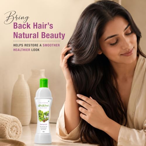 Image of Dhathri Hair Care Herbal Oil with Musk Root, Liquorice, Amla & Aloe Vera | Ayurvedic Hair Oil Promotes Healthy Hair Growth & Thickness | Nourishes & Strengthens Hair | for All Hair Types, 100ml