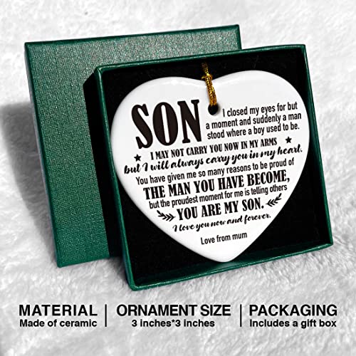 Image of Son Christmas Ornament Gifts, Son Gifts from Mom Mother, Holiday Decor Christmas Tree Ornaments Keepsake Sign, I Love You Now and Forever