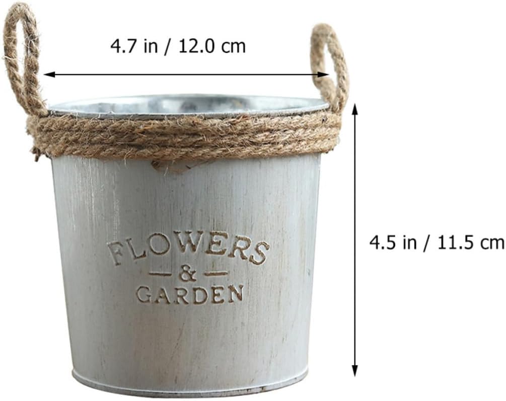 Levemolo Silver Iron Flower Bucket Decor with Rope Handle