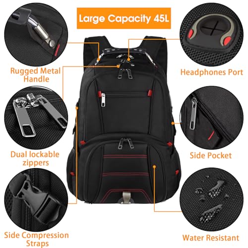 LTINVECK Travel Laptop Backpack, Extra Large Backpack for Men Women, TSA Friendly Heavy Duty Big Business Computer Bag Tech Backpacks Bag Fit 17 Inch Laptops, RFID Backbag