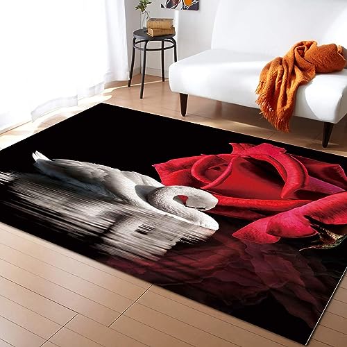 Tapis Saint-Valentin cygnes fleurs rouges déco romantique - 2