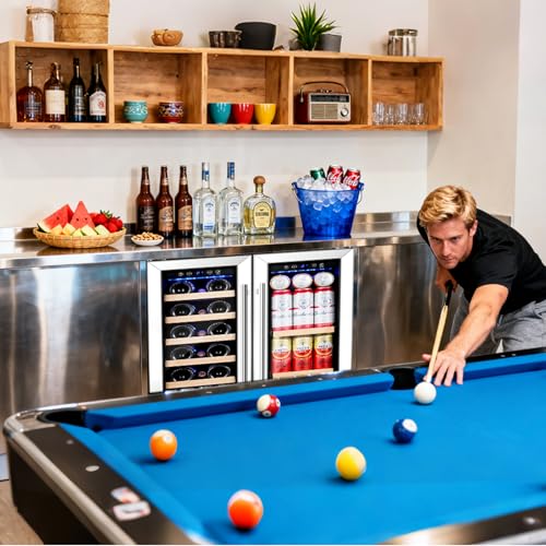 BODEGA 24 Inch Wine and Beverage Refrigerator, Dual Zone Wine and Bar Beverage Cooler, Commercial Black Bar Cooler With 2 Glass Doors, Bar Fridge Hold 19 Bottles and 57 Cans,Built-In or Freestanding. on Fridge.com